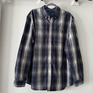 U.S.Polo Assn long sleeve blue plaid button down. 100% cotton,  EUC